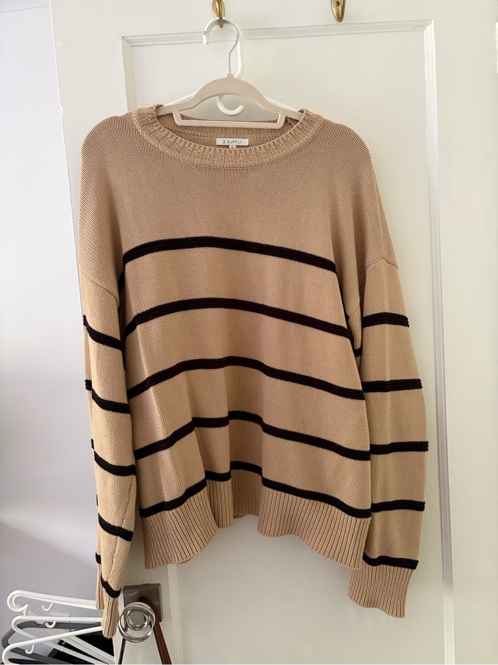 Z Supply Oversized Crewneck Stripe Sweater - Beige by Z Supply